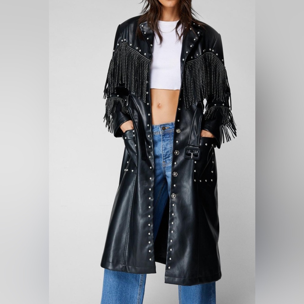 Black Studded Fringe Women's Jacket - Picture 3 of 5